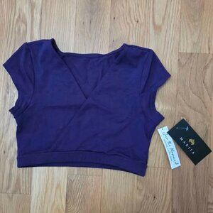 MARIIA ECO Women's Cap Sleeve Bamboo Crop Top, Size Adult Small, Color Eggplant